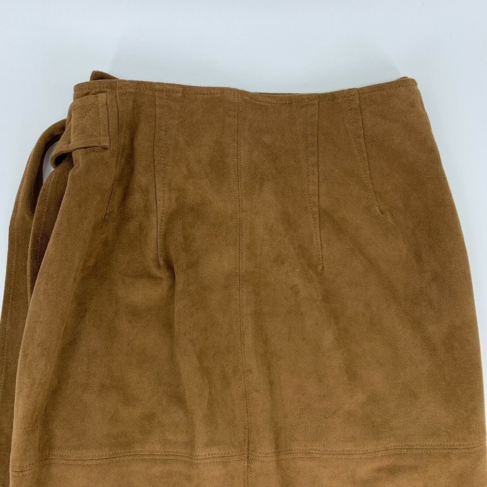 Express Wrap Skirt Brown Tan Faux Suede Tie Waist Pencil High Waist - Picture 10 of 12
